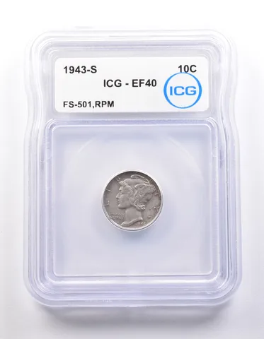 1943-S Mercury Dime FS-501 RPM EF40 ICG *9828
