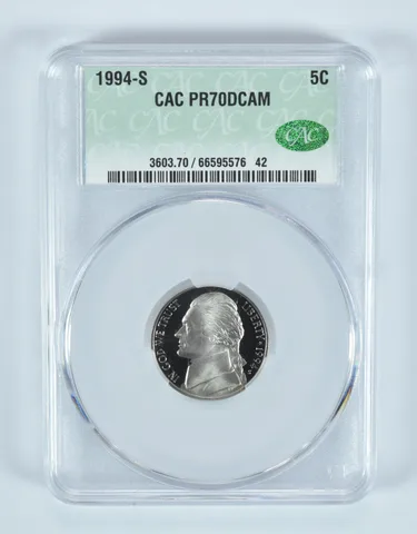 1994-S Jefferson Nickel PR70 DCAM CAC CACg
