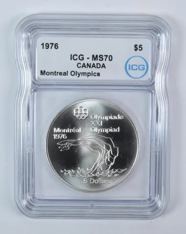 1976 Canada 5 Dollars Silver Montreal Olympics Platform Diving MS70 ICG