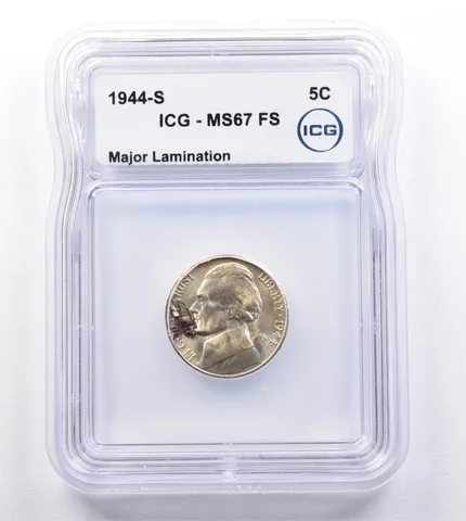 1944-S Jefferson Nickel Mint Error Major Lamination MS67 FS ICG *2034
