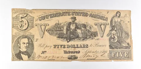 1861 $5 Confederate States Of America T-37 Large Note *8576