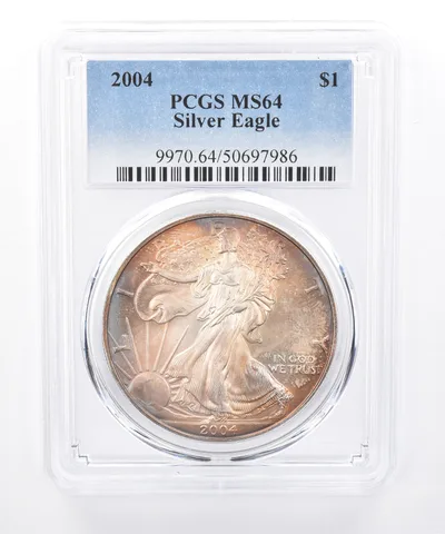 2004 American Silver Eagle MS64 PCGS Rainbow Tone *8409