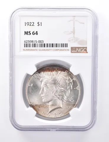 MS64 1922 Peace Silver Dollar - Graded NGC Toned a4211