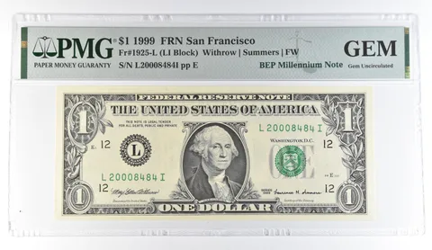 1999 $1 San Francisco FRN Fr#1925-L BEP Millennium Note PMG Fancy Serial *8106