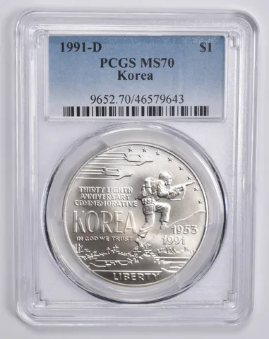 1991-D Korean War Memorial Commemorative Silver Dollar MS70 PCGS