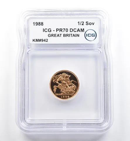 1988 Great Britain Gold Half Sovereign KM#942 PR70 DCAM ICG *6480