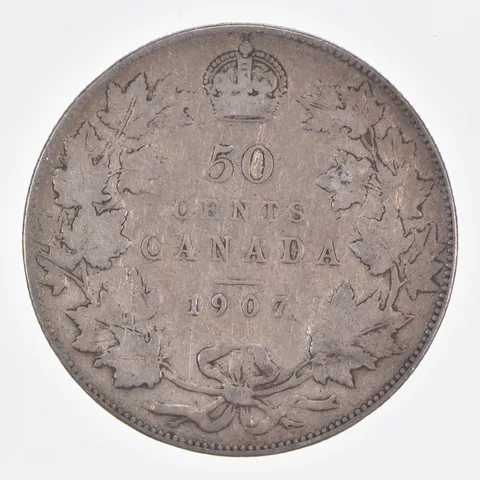 Better Date - 1907 Canada 50 Cents World Coin- Silver *437
