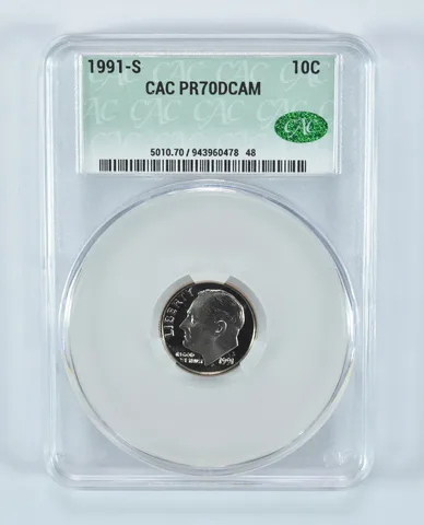 1991-S Roosevelt Dime PR70 DCAM CAC CACg