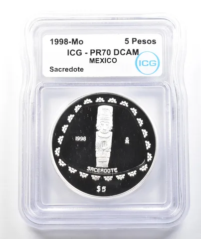 1998 Mo Mexico 5 Pesos Silver Sacerdote 1 Oz PR70 DCAM ICG *9875