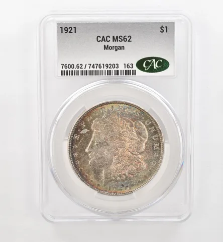 1921 Morgan Silver Dollar MS62 CAC CACg Beautiful Tone *0480