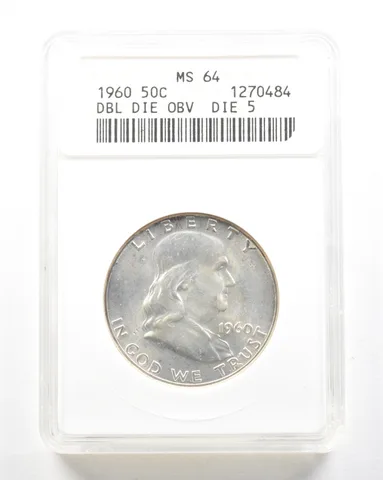 1960 Franklin Half Dollar DDO Die 5 MS64 ANACS a2028