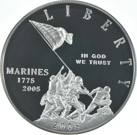 2005-P Proof US Marines Commemorative Silver Dollar $1