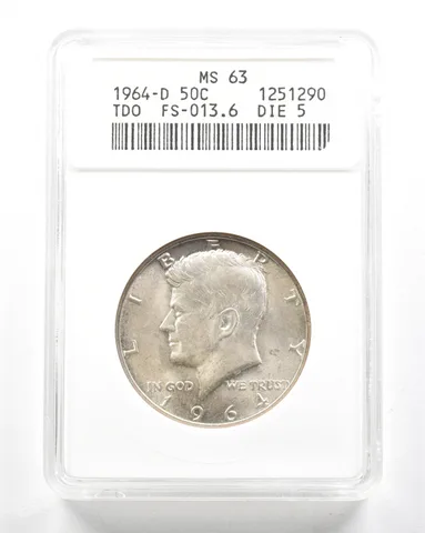 1964-D Kennedy Half Dollar TDO FS-013.6 Die 5 MS63 ANACS *2072