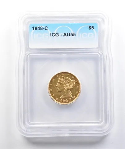 1848-C $5 Liberty Head Gold Half Eagle AU55 ICG *5588