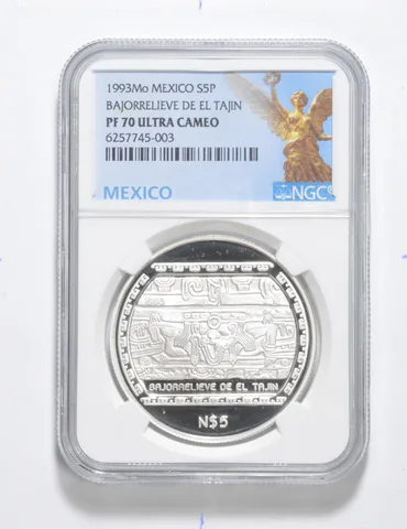 PF70UCAM 1993 Mo Mexico Silver 5 Pesos Bajorrelieve De El Tajin Graded NGC a3391