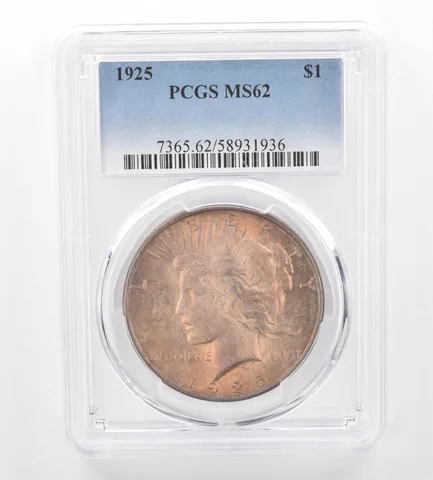 1925 Peace Silver Dollar MS62 PCGS Beautiful Tone *0212