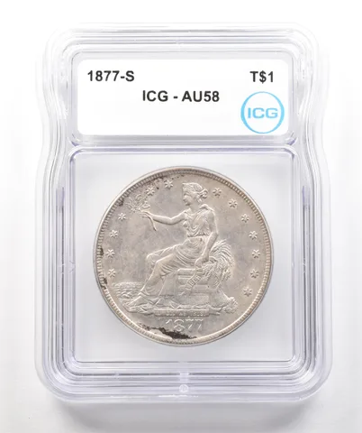 1877-S Seated Liberty Trade Dollar AU58 ICG a4269