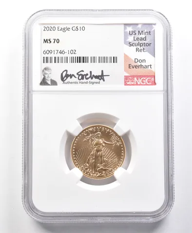 2020 $10 American Gold Eagle 1/4 Oz Gold Don Everhart Signed MS70 NGC a2031
