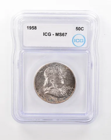 1958 Franklin Half Dollar MS67 ICG Beautiful Tone *1200
