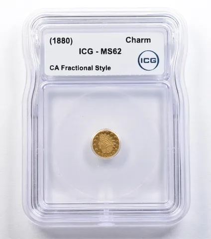(1880) California Gold Fractional Charm Indian Head 1/2 Dollar MS62 ICG *2191