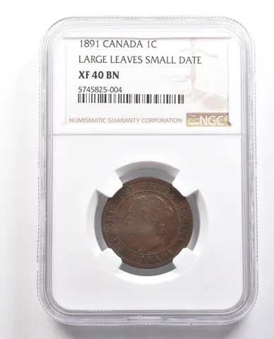 1891 Canada 1 Cent Large Leaves Small Date XF40 BN NGC *5956