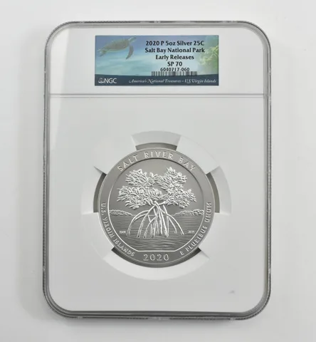 2020-P 5 Oz Silver Quarter America The Beautiful Salt Bay ER SP70 NGC *1547