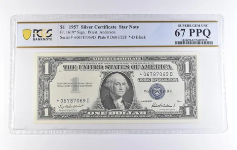 1957 $1 Silver Certificate Star Note Fr#1619* Superb Gem Unc 67 PPQ PCGS *8320