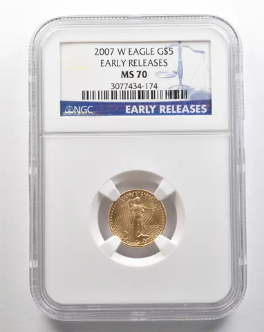 2007-W $5 American Gold Eagle Early Releases 1/10 Oz Gold MS70 NGC *4355