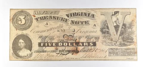 1861 $5 Richmond VA Treasury Note Obsolete Note *8769