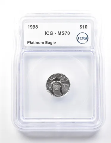 1998 $10 American Platinum Eagle 1/10 Oz Platinum MS70 ICG *2224