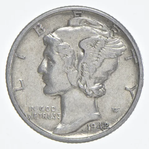 1942-D Mercury Dime 90% Silver AU Almost Unc