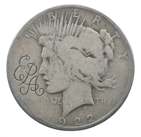 1922 Peace Silver Dollar EPA Etched Counter Stamped a7273