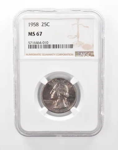 1958 Washington Quarter MS67 NGC Beautiful Tone *0188