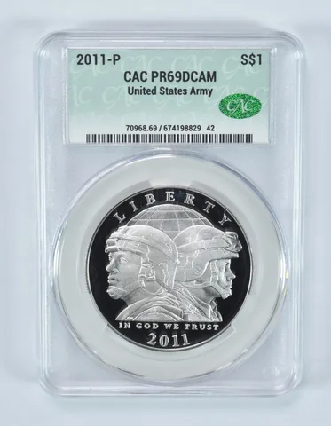 2011-P United States Army Commemorative Silver Dollar PR69 DCAM CAC CACg