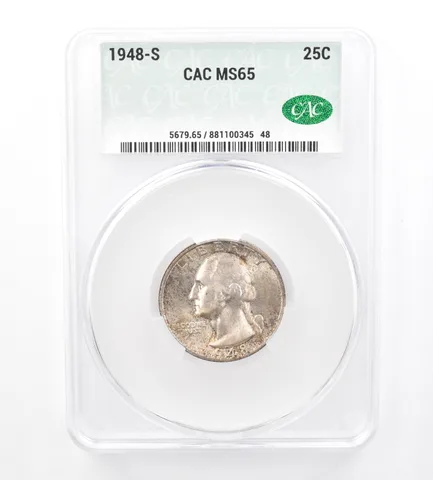 1948-S Washington Quarter MS65 CAC CACg Beautiful Tone a1560