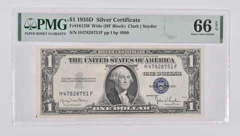 1935-D $1 Silver Certificate 66 EPQ PMG Fr. 1613W Wide Gem Unc