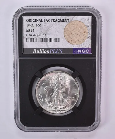 1943 Walking Liberty Half Dollar MS64 NGC Original Bag Fragment Label