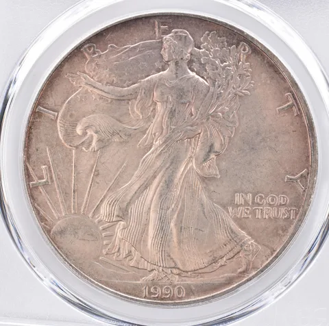 1990 American Silver Eagle MS64 PCGS Beautiful Tone *1496