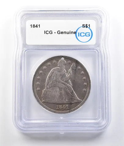 1841 Seated Liberty Silver Dollar Genuine ICG Holed *0388