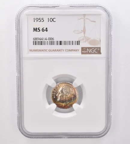 1955 Roosevelt Dime MS64 NGC Beautiful Tone *9896