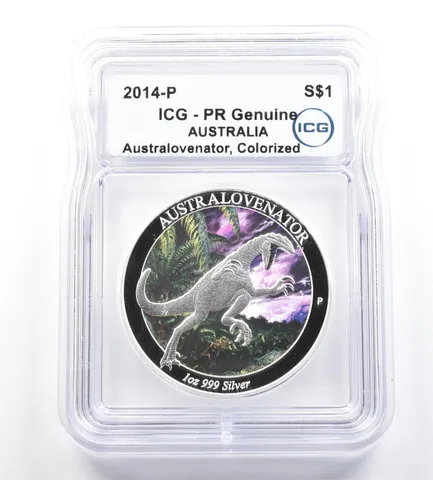 2014 P Australia $1 1 Oz Silver Australovenator Colorized PR Genuine ICG *5262