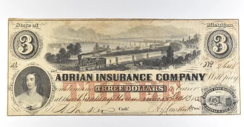 1852 $3 Michigan Adrian Insurance Company Obsolete Note *8449