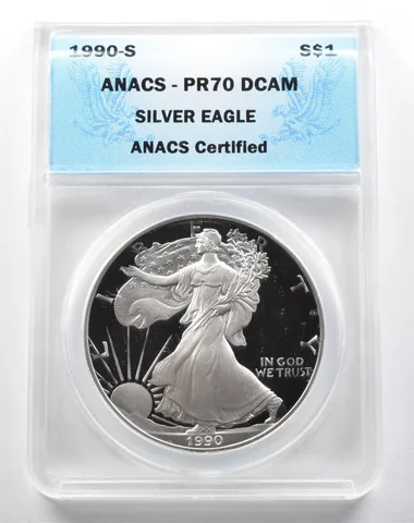 1990-S American Silver Eagle PR70 DCAM ANACS a3842