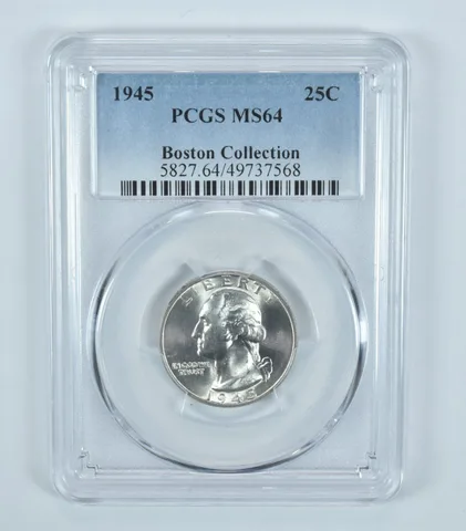 1945 Washington Quarter Boston Collection MS64 PCGS Blue Label