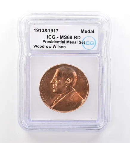 (1913&1917) Presidential Medal Set Wilson MS69 RD ICG Peripheral Tone a2001