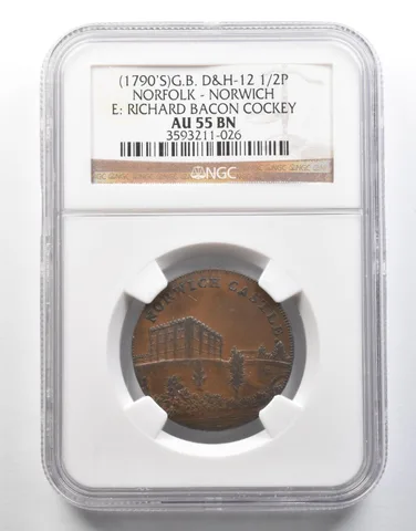 (1790s) Great Britain D&H-12 1/2 Penny Norfolk-Norwich Cockey AU55 BN NGC *4032