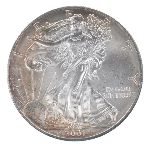 Beautiful Toned - 2001 American Silver Eagle 1 Troy Oz .999 Fine Silver *102