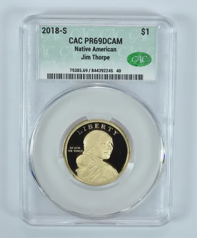 2018-S Sacagawea $1 Jim Thorpe PR69 DCAM CAC CACg