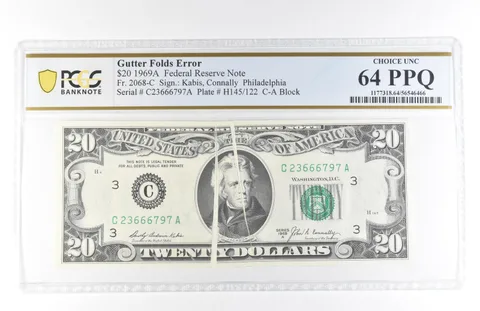1969 A $20 64 Philadelphia PA FRN Gutter Folds Error Fr#2068-C PPQ PCGS *5831