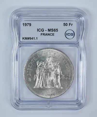 1979 France 50 Francs Silver KM#941.1 MS65 ICG